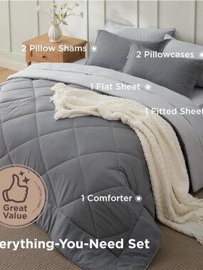 Twin XL Modern Gray Pintuck Comforter Bedding Set